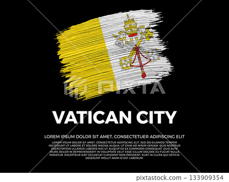Flag of Vatican City. Vatican and European Culture. Vibrant, textured brushstroke effect style. Black background with copy space. Dramatic composition in negative space. Flag of Vatican City. Vatican and European Culture. Vibrant, textured brushstroke effect style. Black background with copy space. Dramatic composition in negative space. 133909354