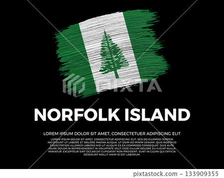 Flag of Norfolk Island. Australian Culture. Vibrant, textured brushstroke effect style. Black background with copy space. Dramatic composition in negative space. 133909355