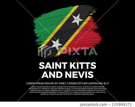 Flag of Saint Kitts And Nevis. Nevisian and Caribbean Culture. Vibrant, textured brushstroke effect style. Black background with copy space. Dramatic composition in negative space. Flag of Saint Kitts And Nevis. Nevisian and Caribbean Culture. Vibrant, textured brushstroke effect style. Black background with copy space. Dramatic composition in negative space. 133909372