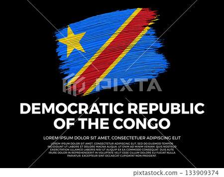 Flag of Democratic Republic of the Congo. Congolese and African Culture. Vibrant, textured brushstroke effect style. Black background with copy space. Dramatic composition in negative space. 133909374