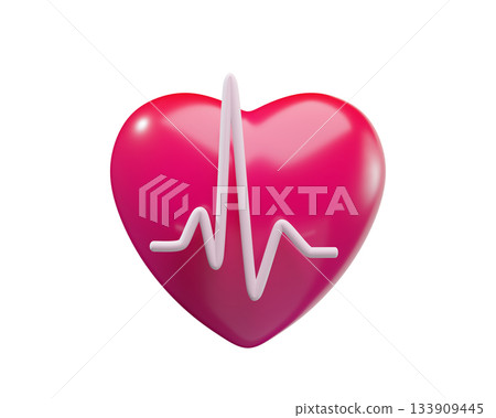 3D Glossy Heart with ECG Pulse Line. 3d rendering 133909445
