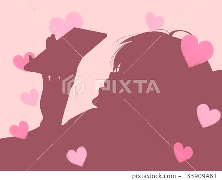 A man lying on his back looking at his smartphone, love, silhouette 133909461