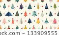 Seamless pattern for Christmas and New Year festival with cute various Christmas trees in colorful color tone on plain beige background. 133909555