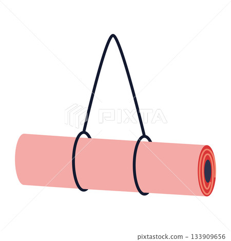 Yoga mat with strap in rolled form, fitness and meditation accessory. Modern vector illustration isolated on white background, hand drawn, flat design Yoga mat with strap in rolled form, fitness and meditation accessory. Modern vector illustration isolated on white background, hand drawn, flat design 133909656