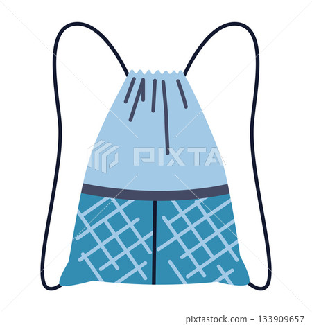 Blue gym drawstring bag for active lifestyle and workouts. Trendy modern vector illustration isolated on white background, hand drawn, flat design Blue gym drawstring bag for active lifestyle and workouts. Trendy modern vector illustration isolated on white background, hand drawn, flat design 133909657