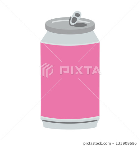 Pink metallic soda can. Refreshing beverage and drink container. Modern vector illustration isolated on white background, hand drawn, flat design Pink metallic soda can. Refreshing beverage and drink container. Modern vector illustration isolated on white background, hand drawn, flat design 133909686
