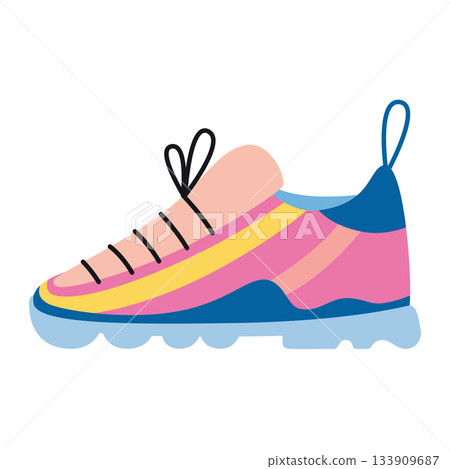 Colorful running shoe. Sports footwear and training concept. Trendy modern vector illustration isolated on white background, hand drawn, flat design Colorful running shoe. Sports footwear and training concept. Trendy modern vector illustration isolated on white background, hand drawn, flat design 133909687
