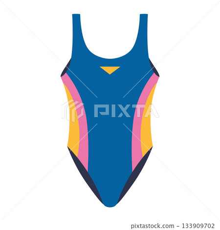 Blue and pink one piece swimsuit for swimming and water sports activities. Trendy modern vector illustration isolated on white background, hand drawn, flat design Blue and pink one piece swimsuit for swimming and water sports activities. Trendy modern vector illustration isolated on white background, hand drawn, flat design 133909702