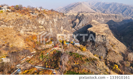 above view of Garni village in Azat Gorge, Armenia 133910161