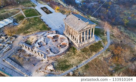 top view of Garni Temple in Azat Gorge in Armenia top view of Garni Temple in Azat Gorge in Armenia 133910164