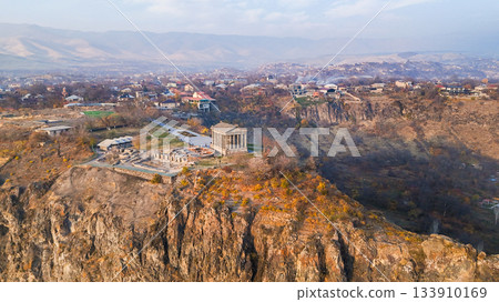 aerial view of Azat Gorge, Garni Temple, village aerial view of Azat Gorge, Garni Temple, village 133910169