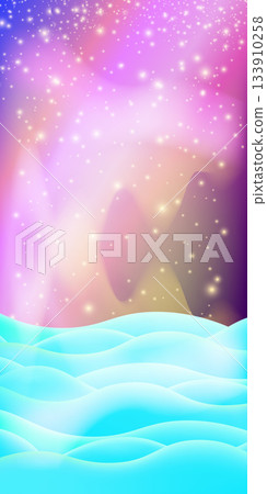 Realistic cartoon Chhristmas snow hills with falling snowflakes and northern lights vertical background. Winter vertical landscape design element with snow. north pole snowy fields and falling snow Realistic cartoon Chhristmas snow hills with falling snowflakes and northern lights vertical background. Winter vertical landscape design element with snow. north pole snowy fields and falling snow 133910258