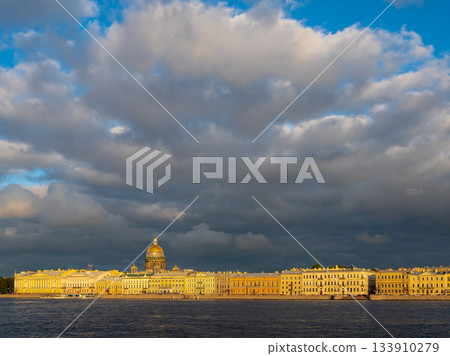 gray clouds over Embankment in St Petersburg city gray clouds over Embankment in St Petersburg city 133910279