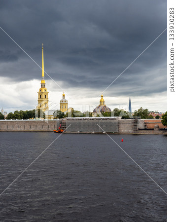 dark storm cloud over Peter and Paul fortress 133910283