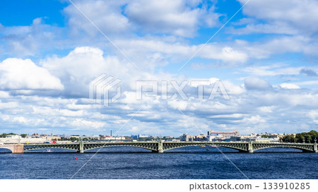 panoramic view of Trinity Bridge across Neva river panoramic view of Trinity Bridge across Neva river 133910285