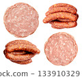mortadella and bundle of hunters sausages cutout 133910329