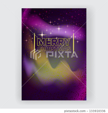 Merry Christmas square poster and banner with neon greeting text and night stars and lights. Merry Christmas flyer, card or invitation with starry space and text Merry Christmas square poster and banner with neon greeting text and night stars and lights. Merry Christmas flyer, card or invitation with starry space and text 133910336