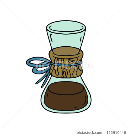 Hand drawn chemex icon vector illustration. Doodle coffee breewing equipment clipart Hand drawn chemex icon vector illustration. Doodle coffee breewing equipment clipart 133910446