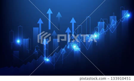 finance and business investment growth. stock market candlesticks with bar chart and arrow up on blue background   133910451