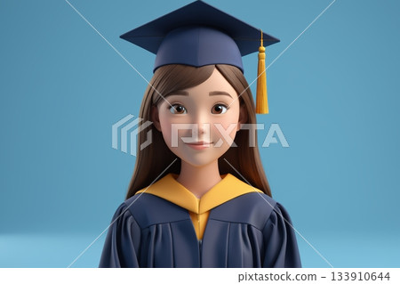Cartoon girl wearing a graduation cap 133910644