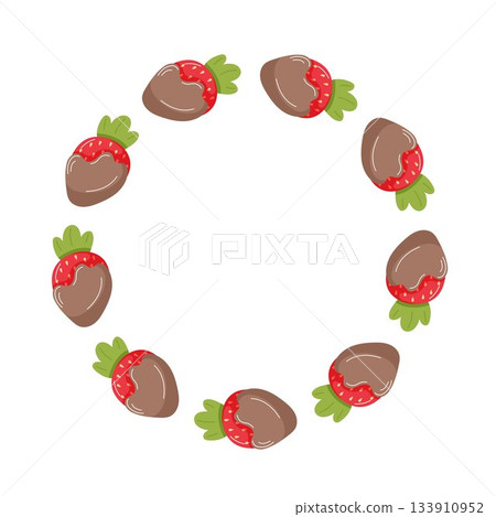 Fresh strawberry with chocolate dipped wreath in flat style. Illustration isolated on a white background. 133910952