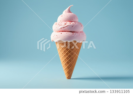 Pink ice cream on a waffle cone 133911105