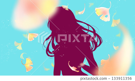 女人外出，秋日銀杏剪影 133911356