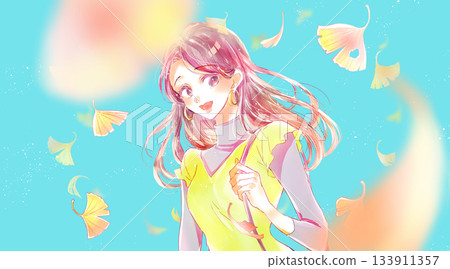 Woman going out Autumn Ginkgo Woman going out Autumn Ginkgo 133911357