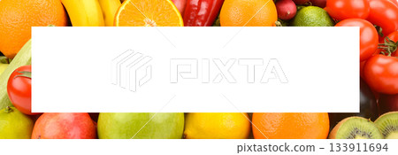 Fresh Fruits and Vegetables Border with Central Copy Space Banner Fresh Fruits and Vegetables Border with Central Copy Space Banner 133911694