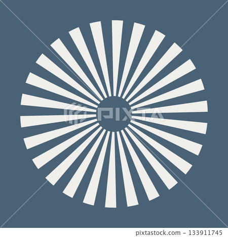 Radial circle lines. Symbol of Sun star rays. Minimalist flat design element. Circular lines. Spokes with radiating stripes mockup. Trendy Cloud Dancer color. Abstract illusion geometric round shape.  133911745