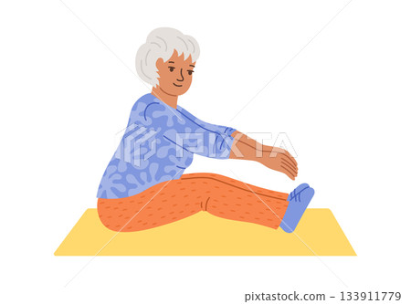 Elderly women doing yoga stretching gymnastic Pilates workout granny Older people women play sports 133911779