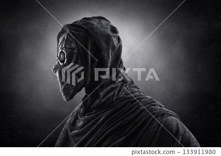 Robot android over dark misty background with clipping path Robot android over dark misty background with clipping path 133911980
