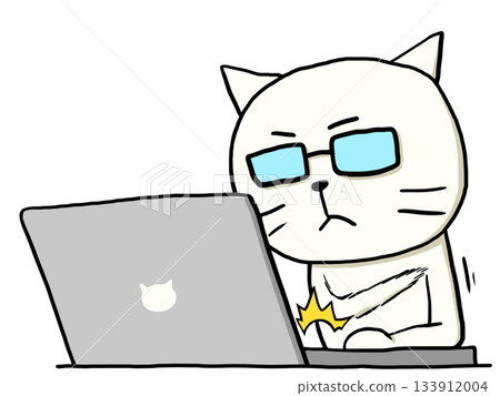 Illustration of a cat working on a computer. Press the enter key. Illustration of a cat working on a computer. Press the enter key. 133912004