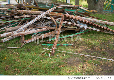 Metal garbage after reconstruction of premises.construction waste 133912233