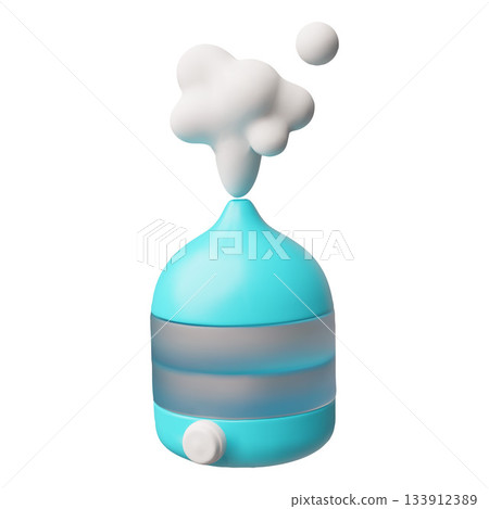 Electric air humidifier with round button and moisture steam flow 3D cartoon plastic style vector icon, home appliance Electric air humidifier with round button and moisture steam flow 3D cartoon plastic style vector icon, home appliance 133912389