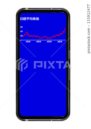 一張藍色背景的智慧型手機螢幕圖片，顯示長期股票價格趨勢：透明背景素材 133912477