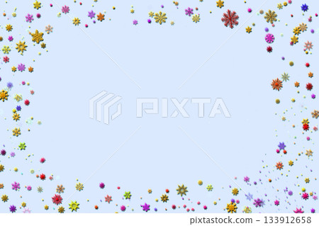 Winter pale blue Christmas New Year frame,colored snowflakes Winter pale blue Christmas New Year frame,colored snowflakes 133912658