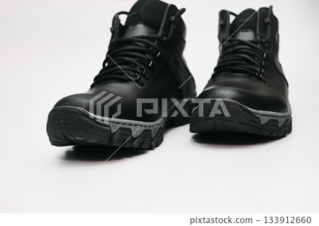 Ready to hiking.Black winter leather warm boots with laces Ready to hiking.Black winter leather warm boots with laces 133912660