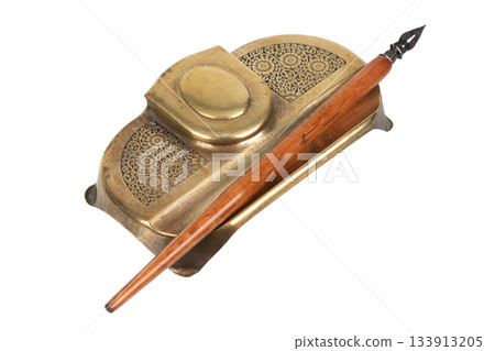 Feather quill with brass inkwell Feather quill with brass inkwell 133913205