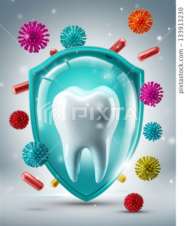 Dental health and protection against bacteria with teeth shield and microbes 133913230