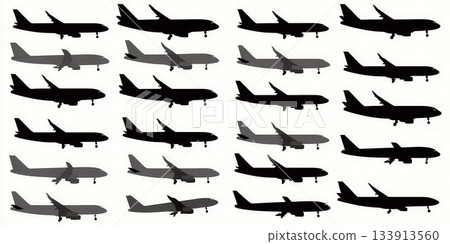 Airplane Silhouettes Pattern on White Background, Commercial Design 133913560