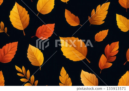 Autumn Leaf Pattern on Black Background for Design 133913571