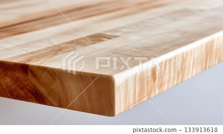 Close-up of a Natural Wooden Butcher Block Countertop 133913618