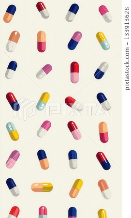Colorful Capsule Pills Pattern on Cream Background for Healthcare Design 133913628