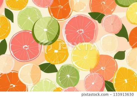 Colorful Citrus Fruit Slices Seamless Pattern Background 133913630
