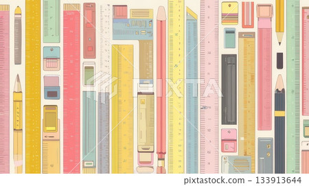 Colorful Ruler and Pencil Pattern for Education and Design 133913644