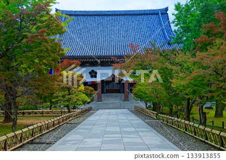 Chishaku-in Temple Head Temple: The approach to the main hall of Chishaku-in Temple and autumn leaves 133913855