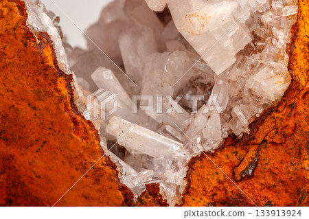 Macro mineral stone crystals Hemimorphite rock on a white background Macro mineral stone crystals Hemimorphite rock on a white background 133913924
