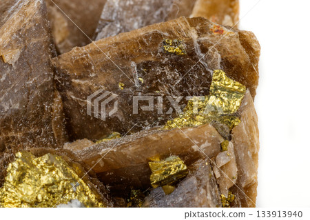 Macro mineral stone Barit Pyrit on a white background 133913940