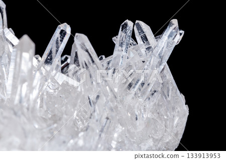 Macro Mineral Stone Rhinestone in Crystals on a Black Background Macro Mineral Stone Rhinestone in Crystals on a Black Background 133913953